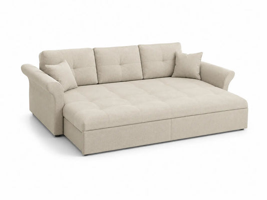 Divano letto in tessuto beige con scomparti 240 cm