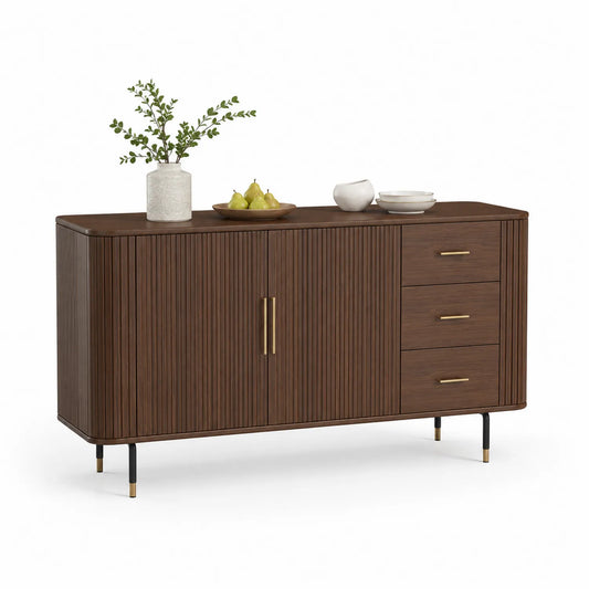 Credenza in Legno di Noce con Porte e Cassetti