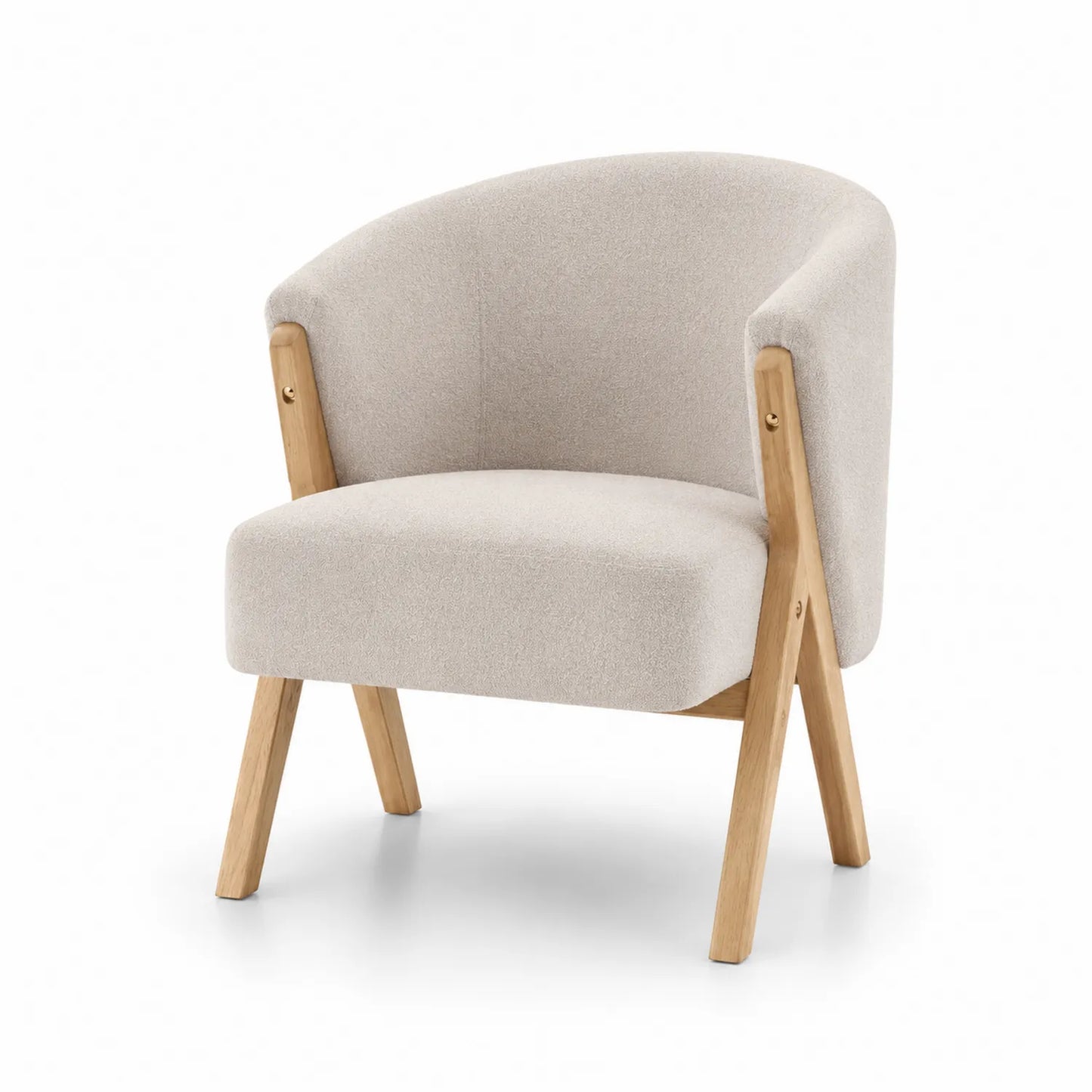Sedia in tessuto beige con gambe in legno