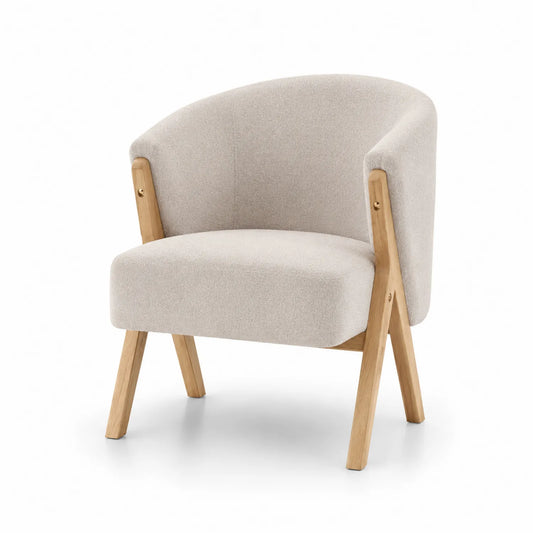 Sedia in tessuto beige con gambe in legno