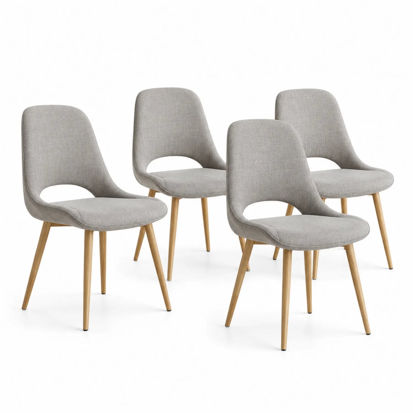 Set di 4 Sedie da Pranzo in Tessuto Grigio Chiaro con Gambe in Legno