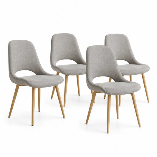 Set di 4 Sedie da Pranzo in Tessuto Grigio Chiaro con Gambe in Legno