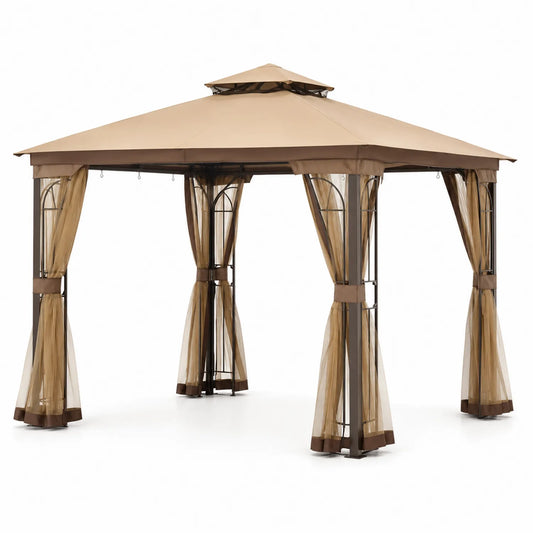 Gazebo da Giardino 3x3 m Metallo e Poliestere Marrone