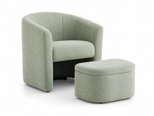 Poltrona e Poggiapiedi in Tessuto Verde Grigio