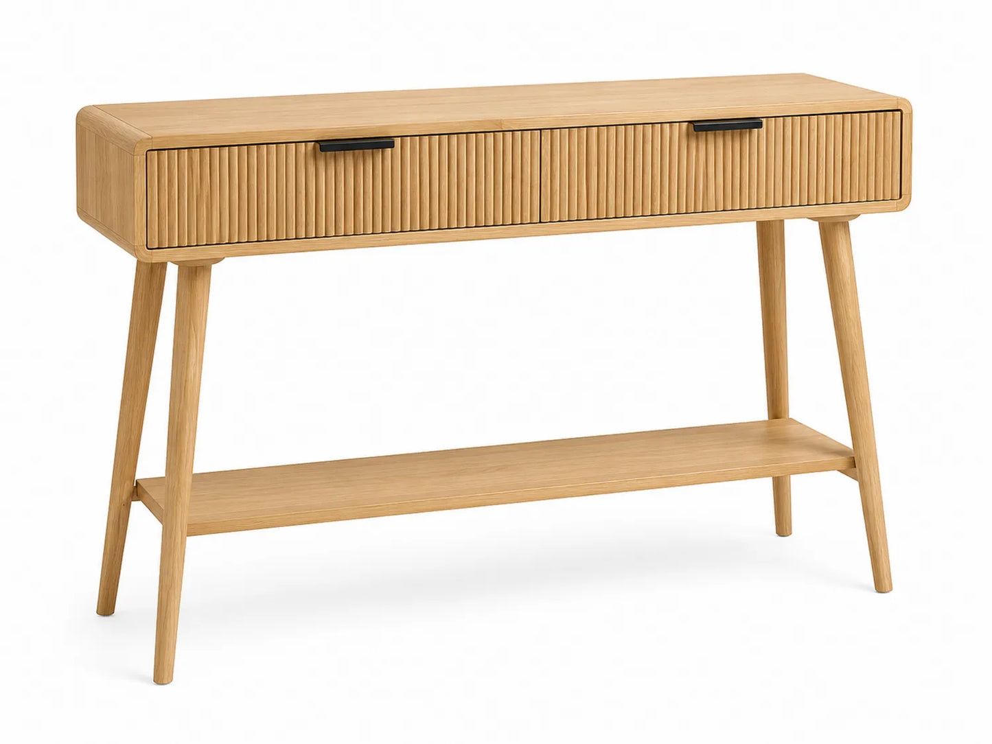 Consolle in legno di quercia con cassetto e ripiano