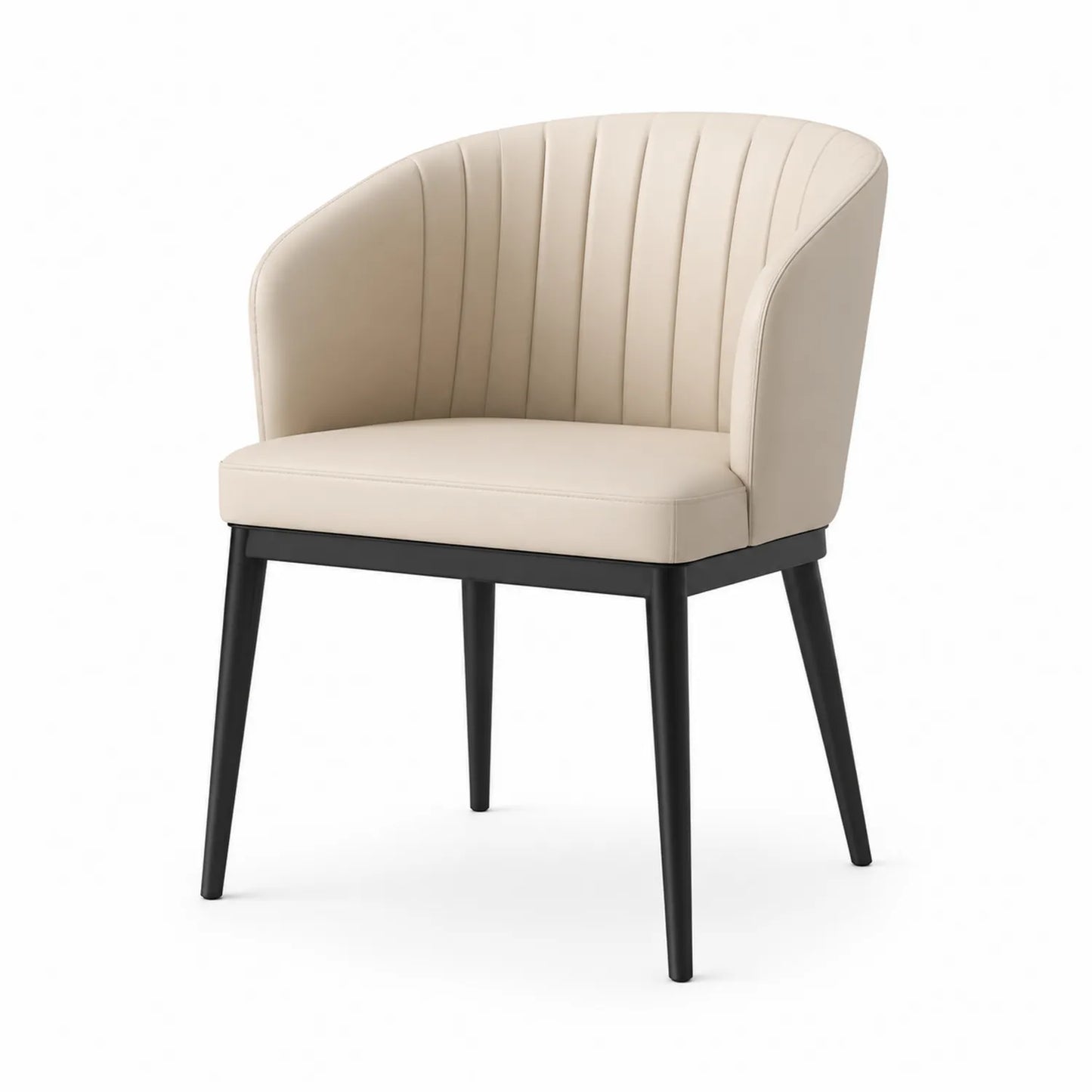 Sedia da Pranzo in Pelle Sintetica Beige con Struttura in Legno