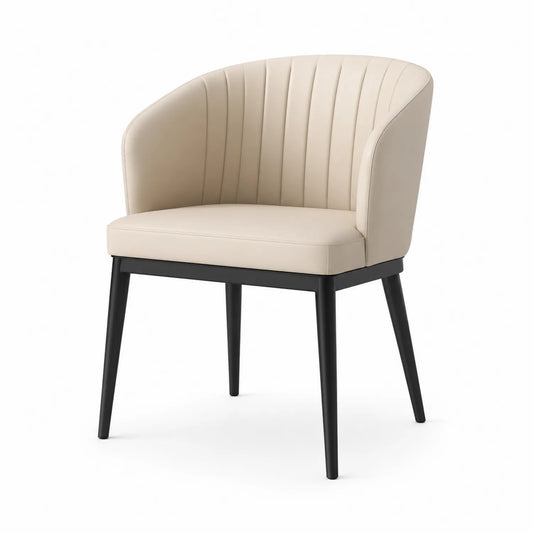 Sedia da Pranzo in Pelle Sintetica Beige con Struttura in Legno