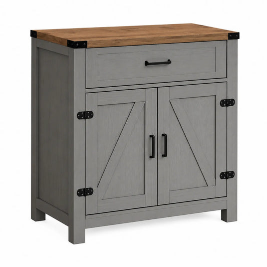 Credenza in Legno con Ante e Cassetto in MDF Grigio e Marrone