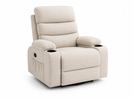 Poltrona Reclinabile in Tessuto Beige con Porta Bicchieri
