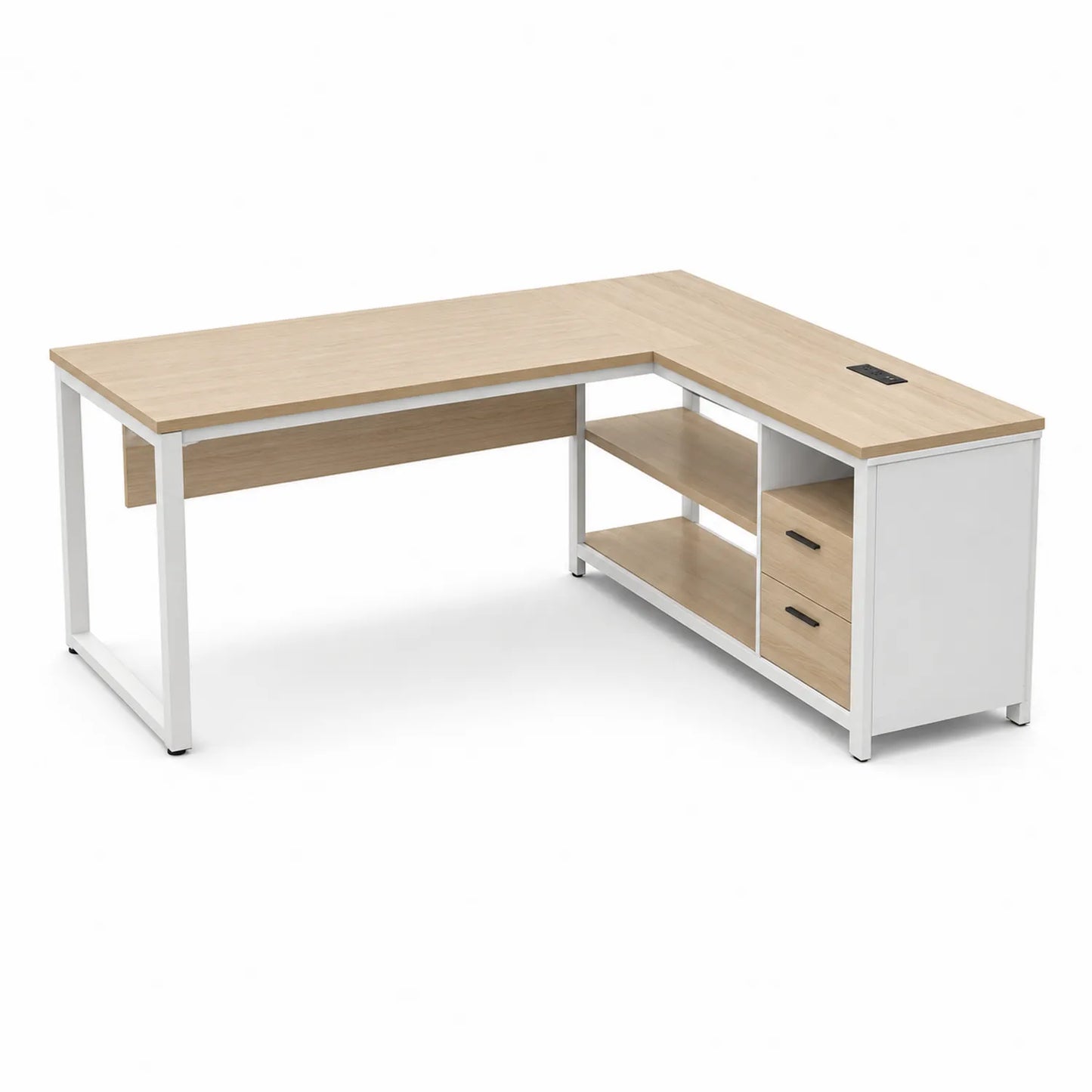 Scrivania angolare in legno e metallo bianco