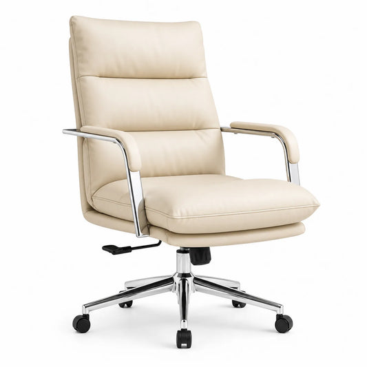 Sedia da ufficio in pelle sintetica con base in metallo cromato