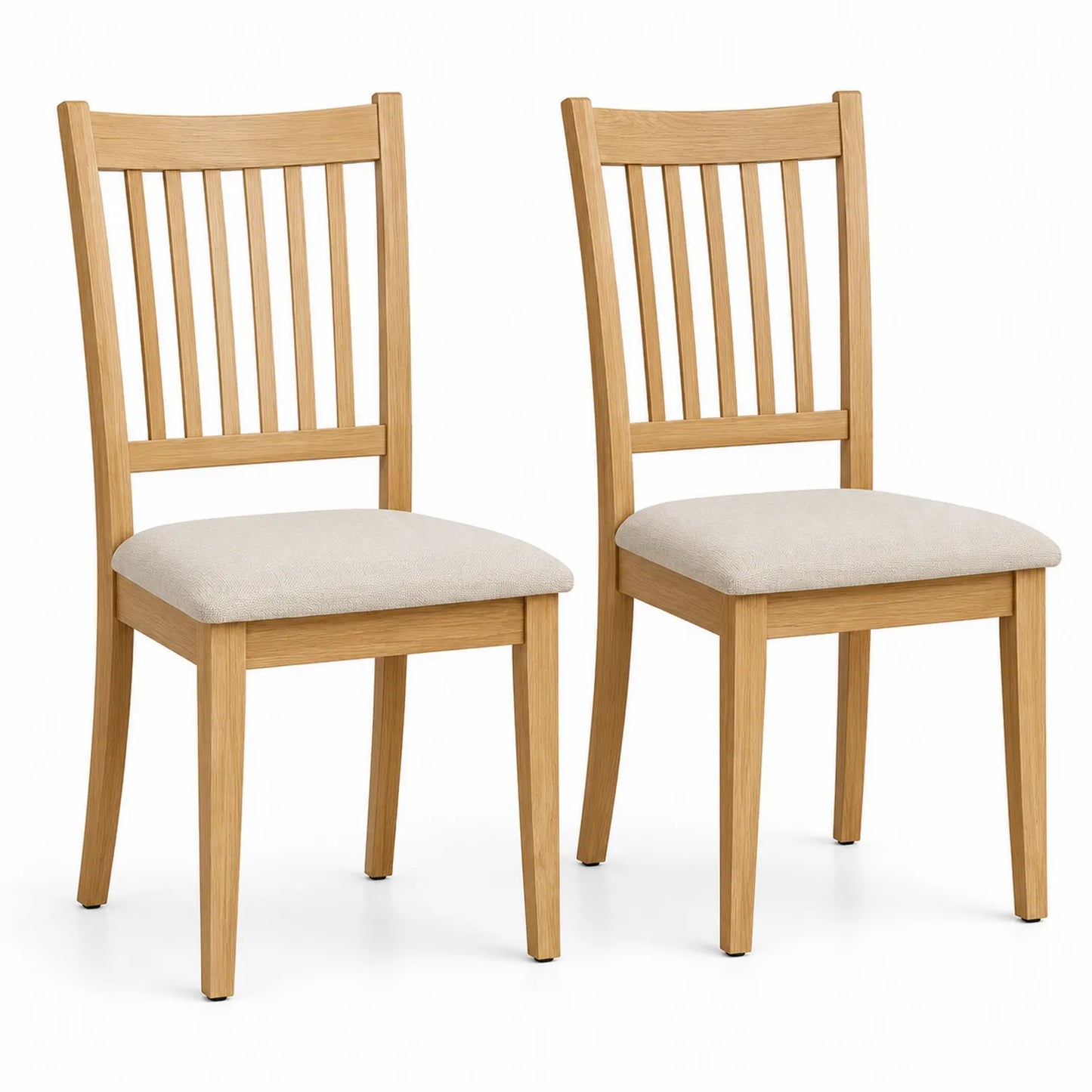 Set di 2 sedie in legno di quercia con seduta in tessuto beige