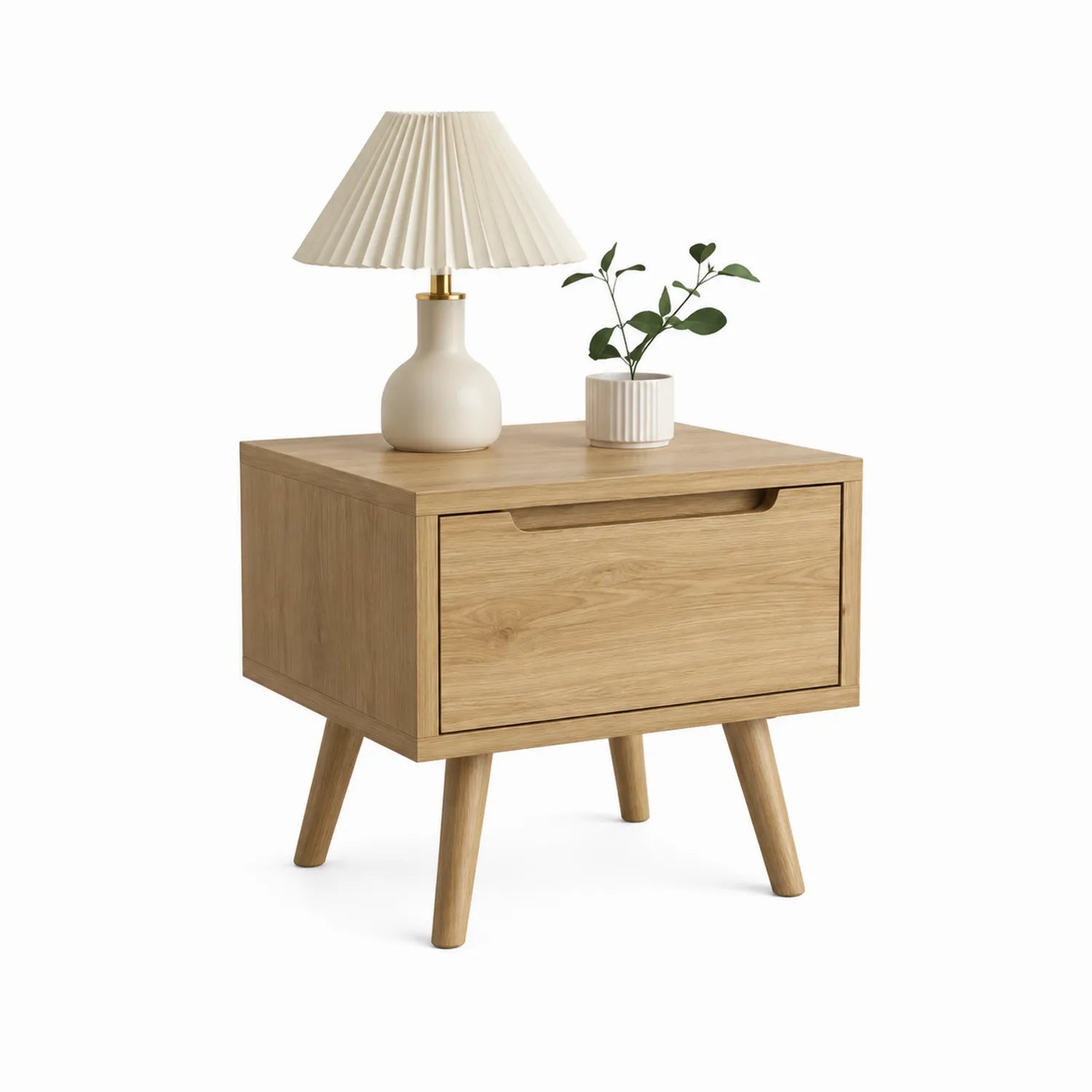 Comodino in legno di quercia con un cassetto