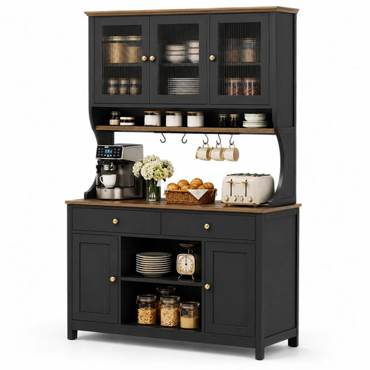 Credenza cucina in legno e vetro temperato nero