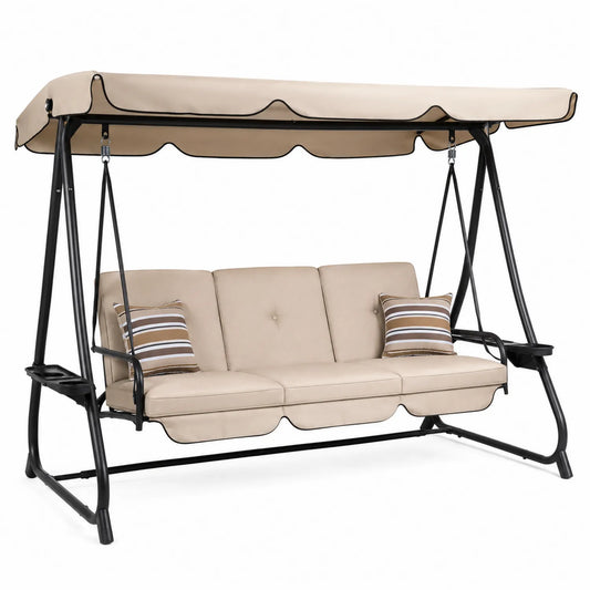 Dondolo da Giardino in Acciaio con Cuscini e Tettoia Regolabile Beige