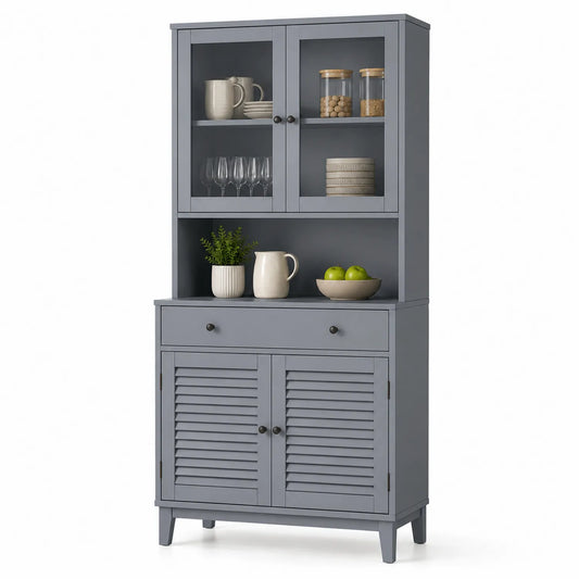Credenza in Legno Composito Grigia con Ante di Vetro
