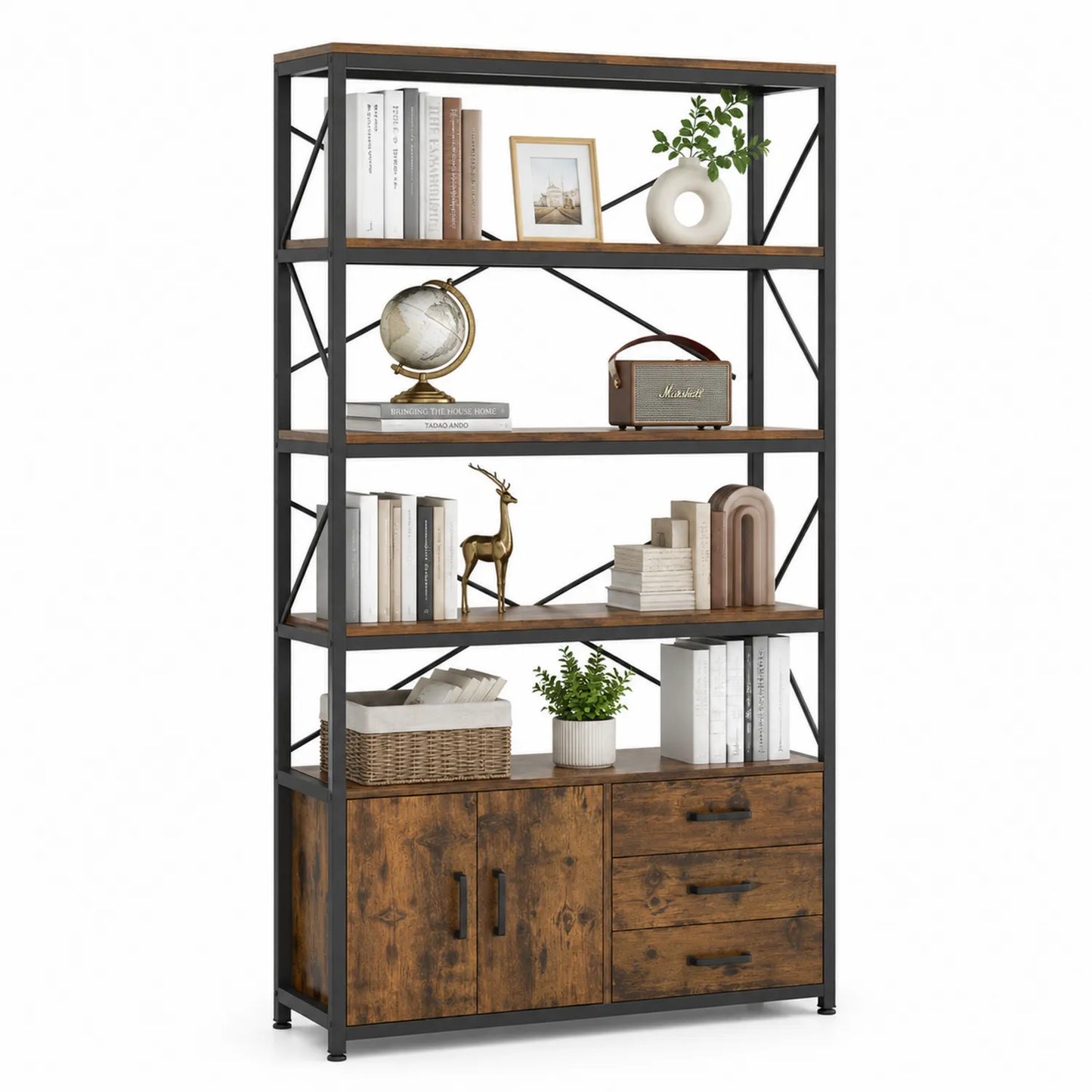 Libreria in Legno e Metallo con Armadietti