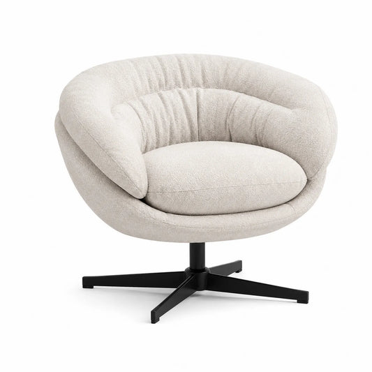 Poltrona girevole in metallo e tessuto bouclé beige