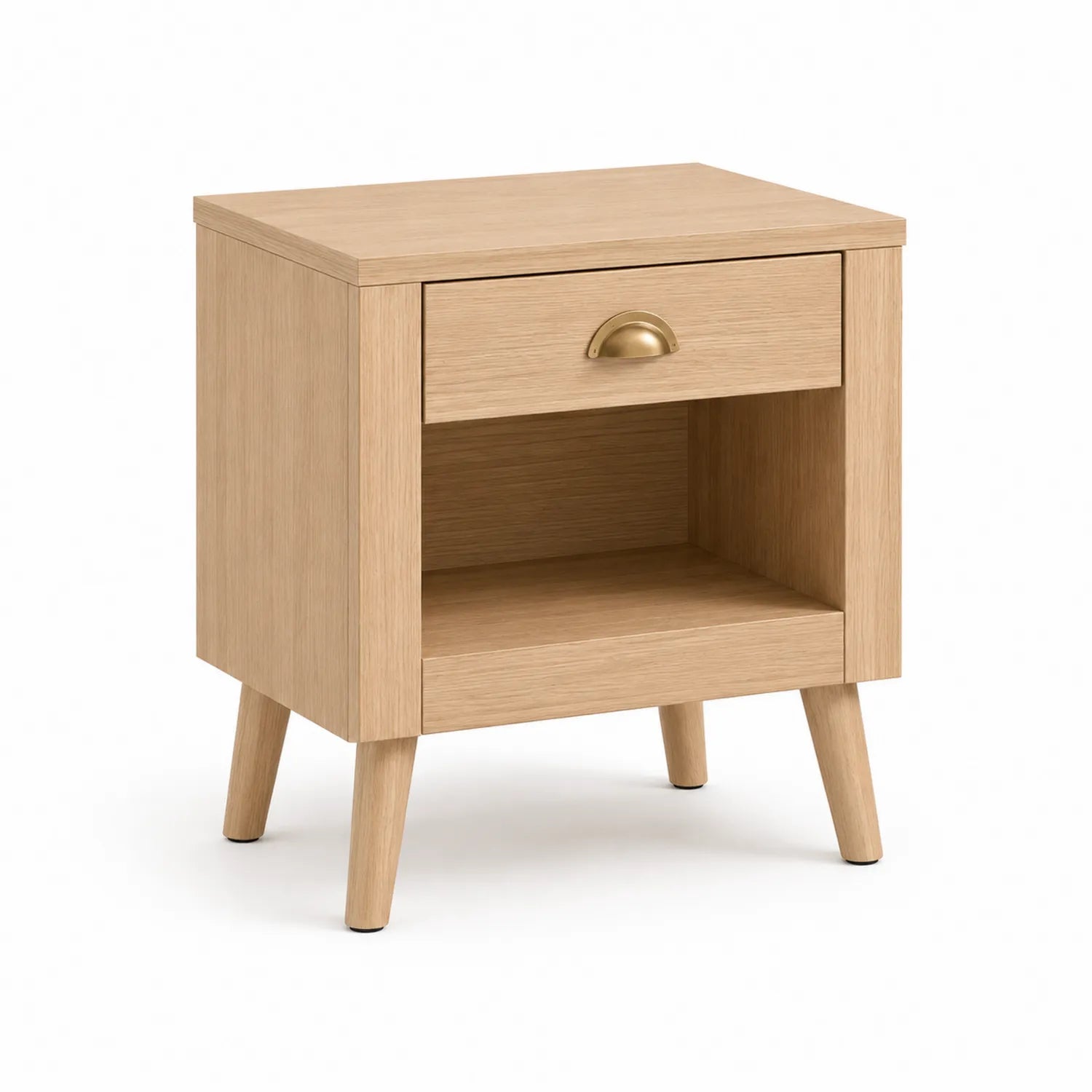 Comodino in legno di rovere con cassetto e ripiano