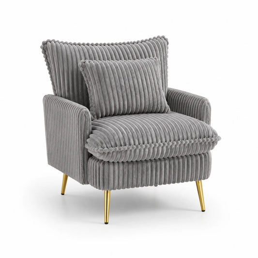 Poltrona in Velluto Grigio con Gambe Metalliche Dorate