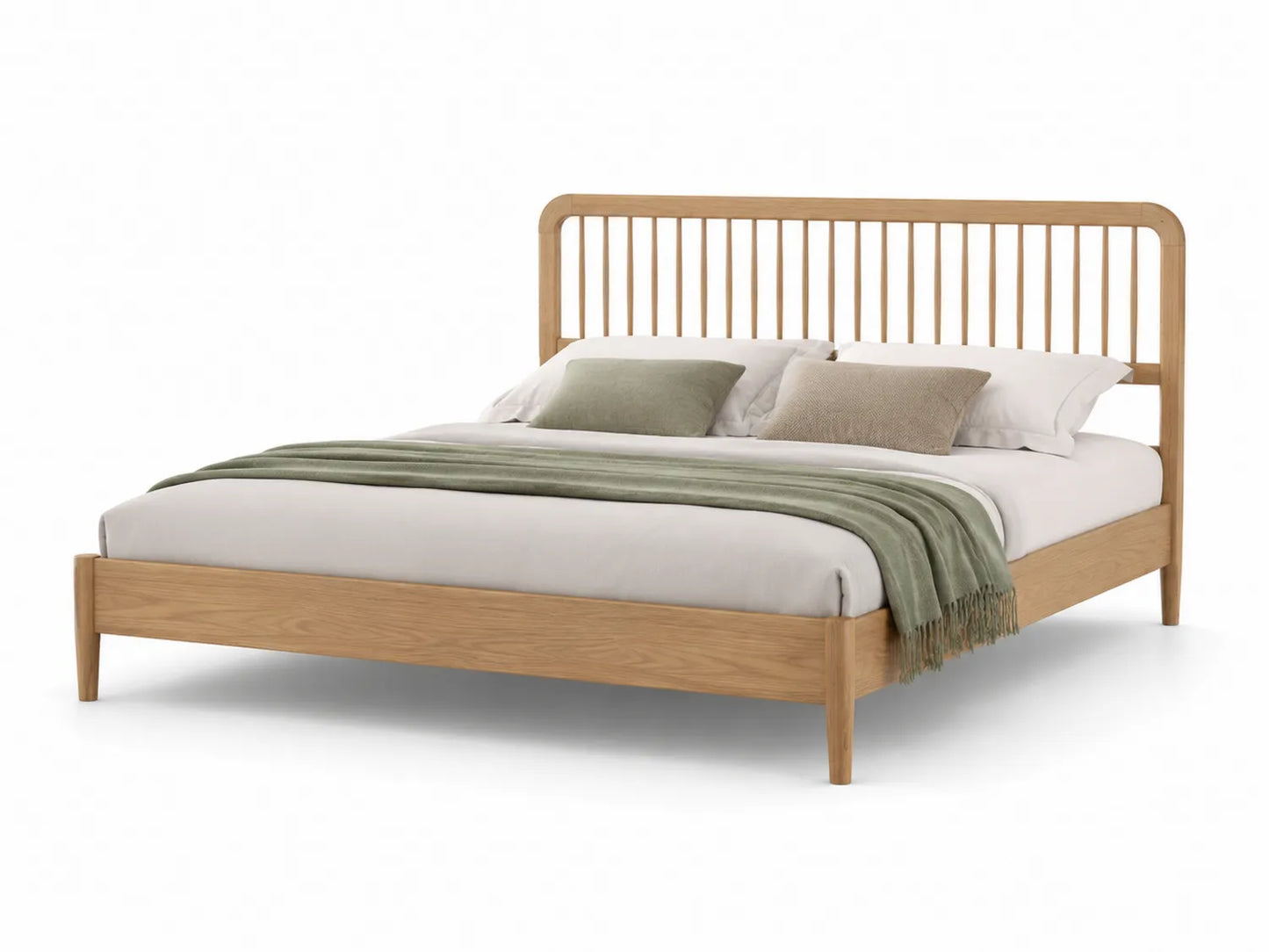 Letto matrimoniale in legno di quercia con testiera a doghe