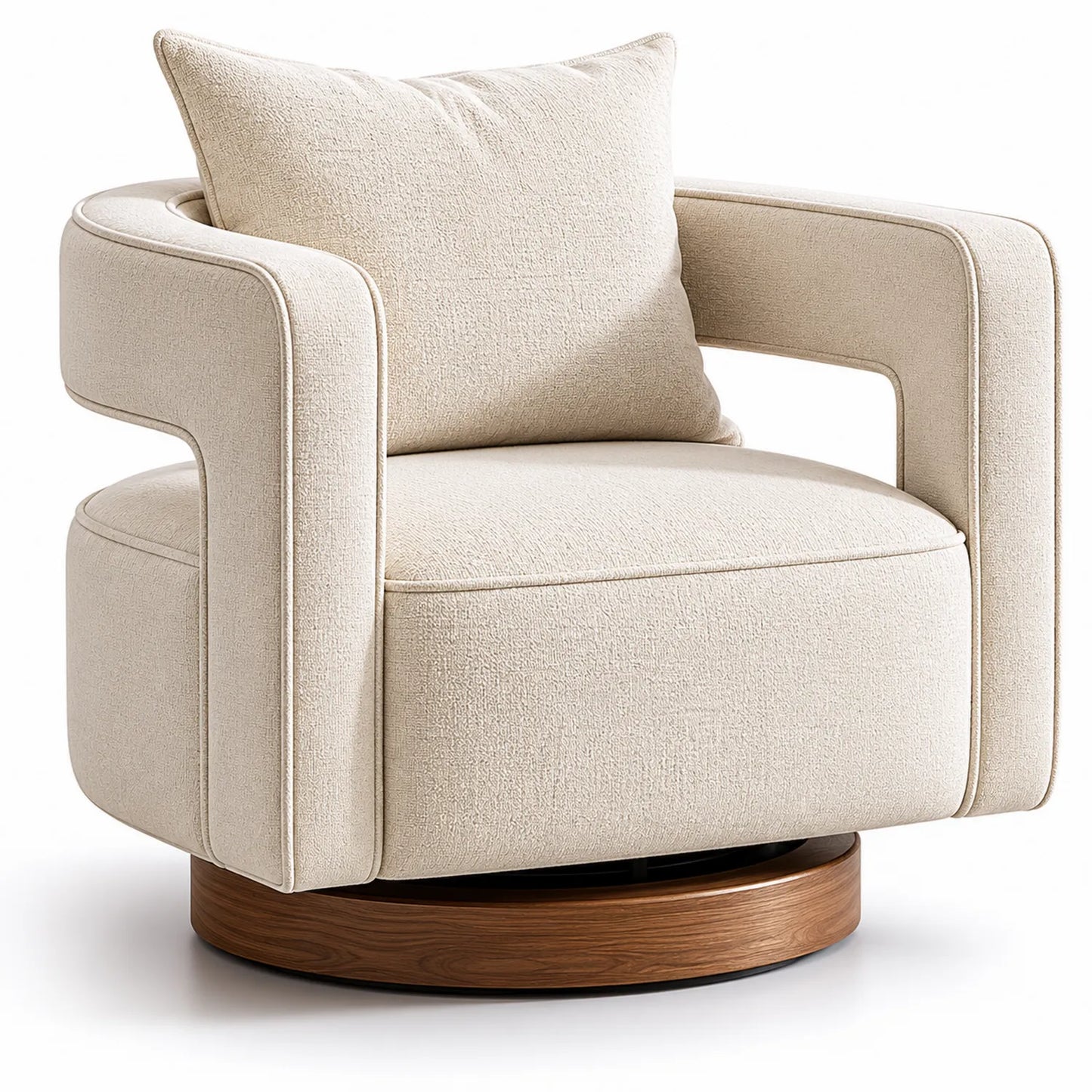 Poltrona girevole in tessuto con base in legno
