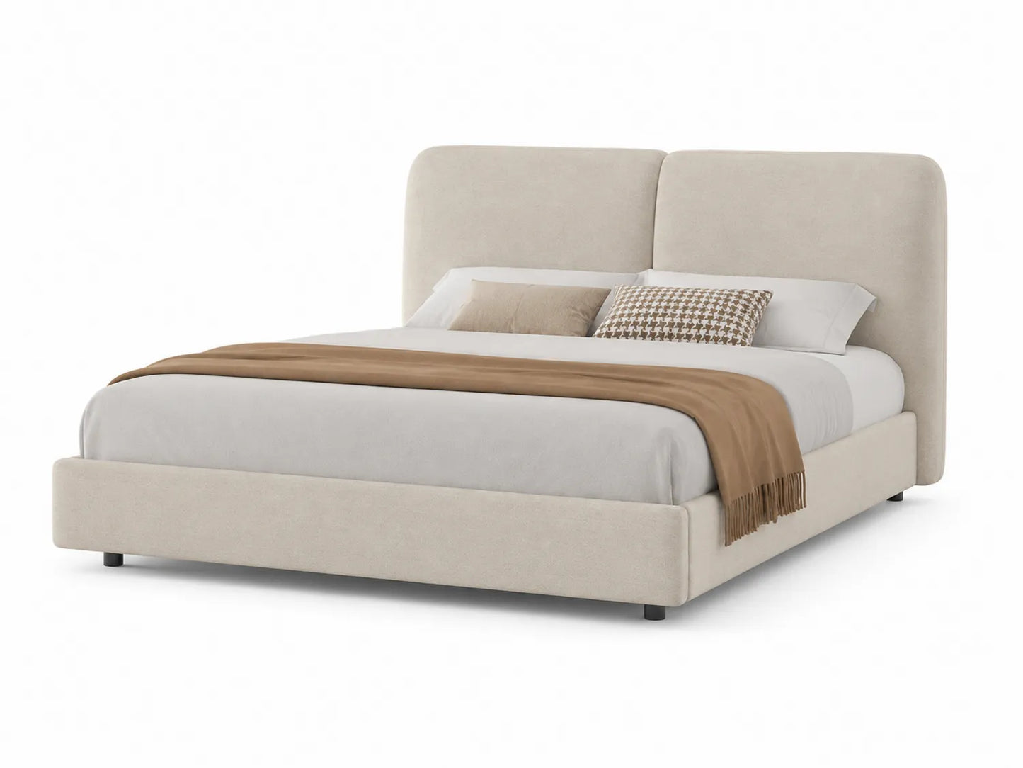 Letto matrimoniale in legno e tessuto poliestere beige 200x160 cm