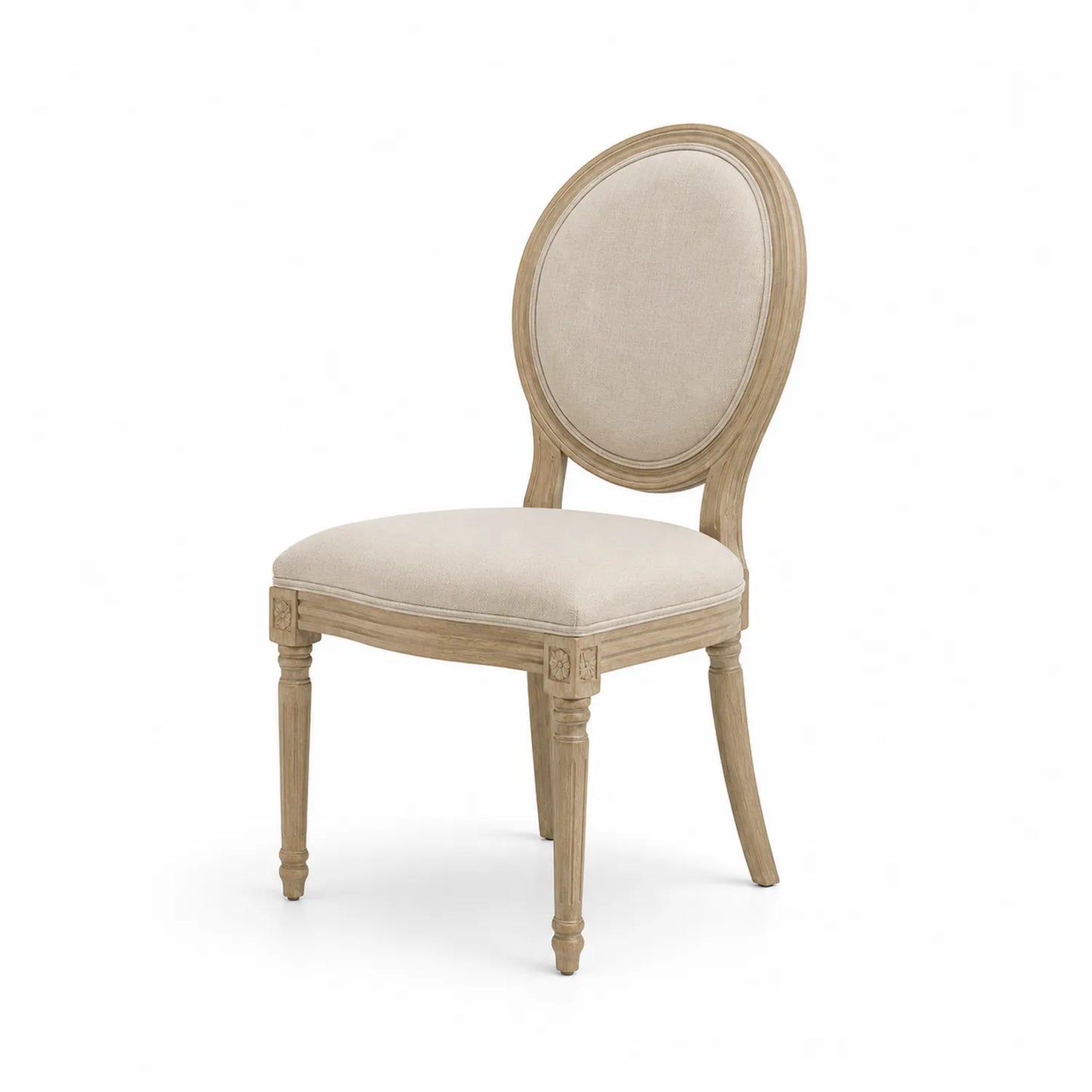 Sedia in legno e tessuto poliestere beige con schienale ovale