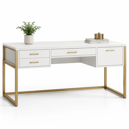 Scrivania in legno con struttura in metallo e cassetti