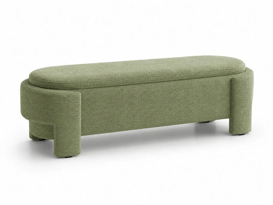 Panca in legno con rivestimento in tessuto in poliestere verde 160x40x45 cm