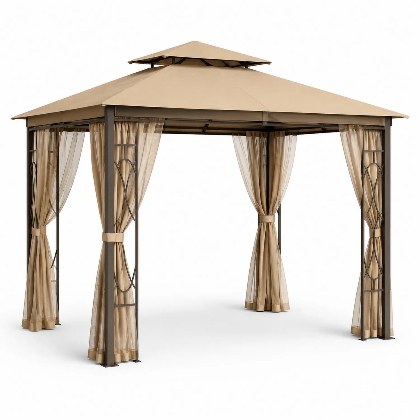 Gazebo da Giardino in Acciaio con Tende in Rete e Copertura in Poliestere