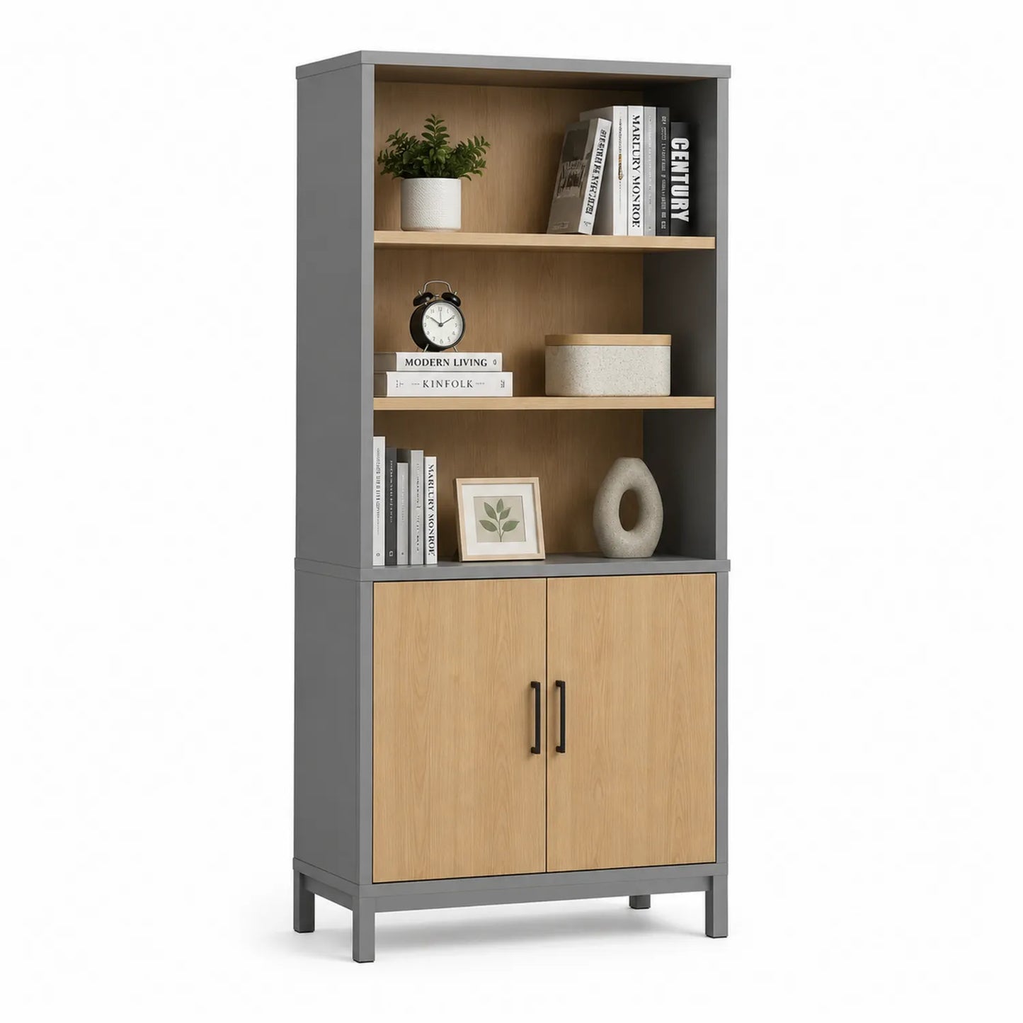 Libreria scaffale in pannelli di truciolato con ante e ripiani regolabili 180x80x30 cm