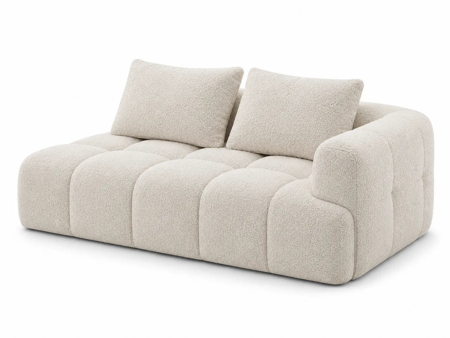 Divano 2 posti in tessuto bouclé beige con cuscini