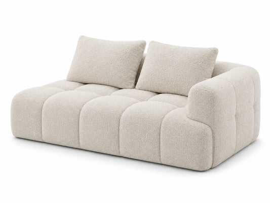 Divano 2 posti in tessuto bouclé beige con cuscini
