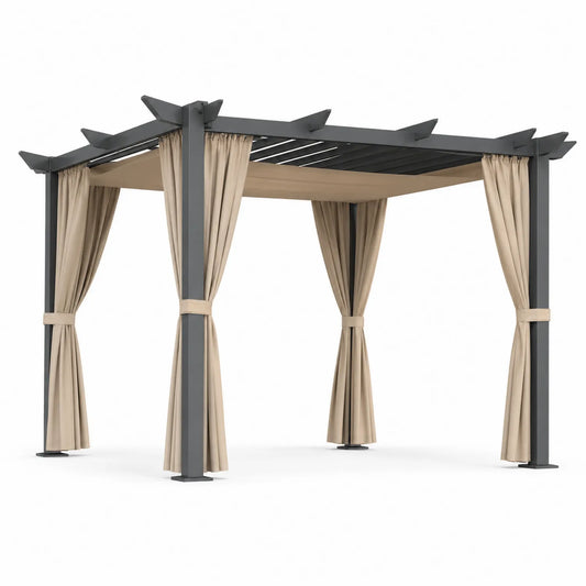 Pergola da Giardino in Alluminio con Tende in Poliestere 3x4m