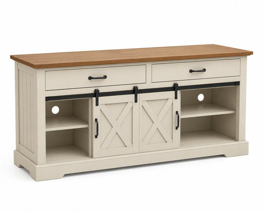 Credenza in legno con ante scorrevoli e ripiani