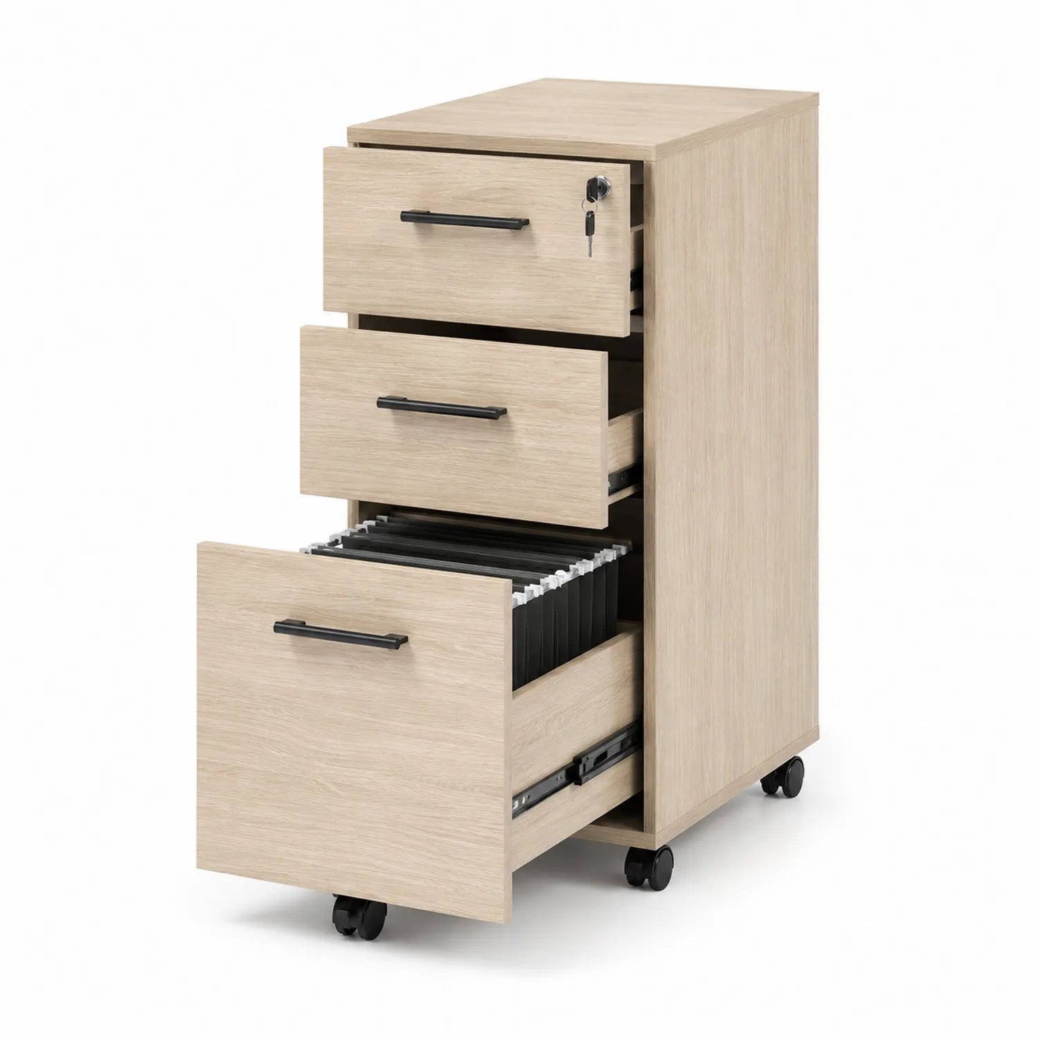 Cassettiera in Legno MDF con 3 Cassetti e Serratura
