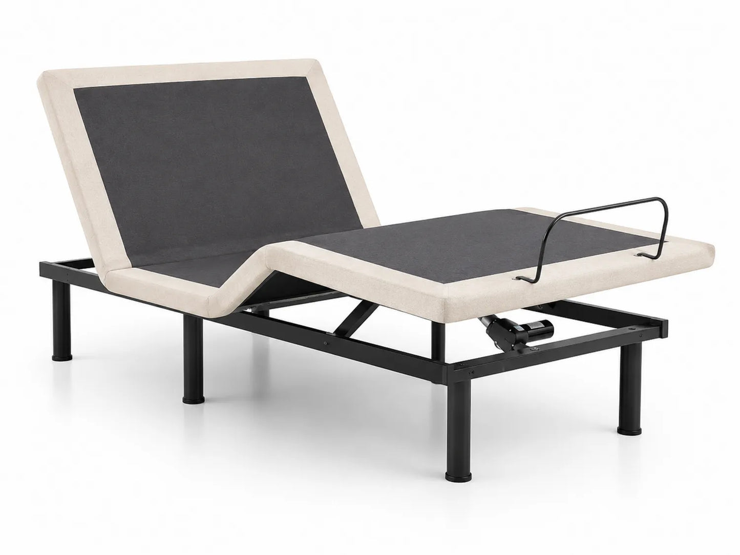 Letto regolabile elettrico in metallo e tessuto beige/nero