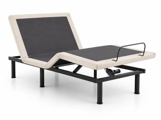Letto regolabile elettrico in metallo e tessuto beige/nero