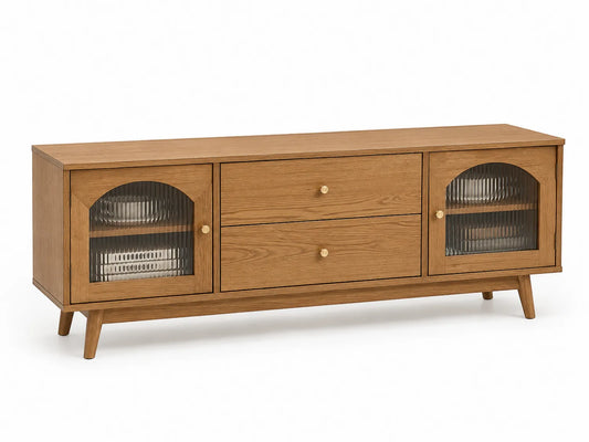Mobile TV in Legno di Rovere con Ante in Vetro