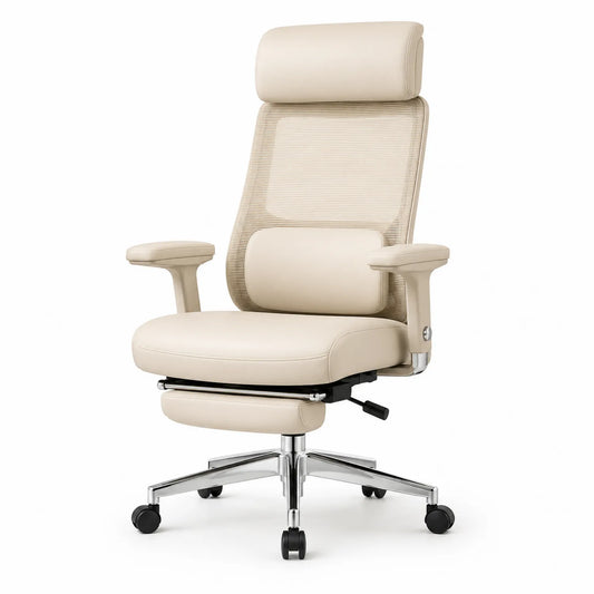 Sedia Ergonomica in Pelle Sintetica e Rete Beige