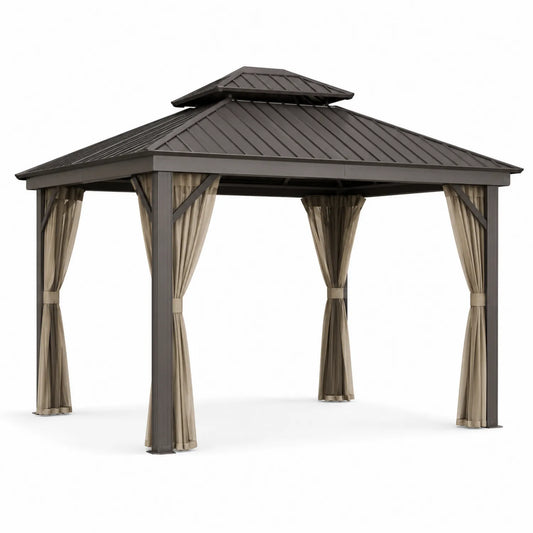 Gazebo in Acciaio con Tenda in Poliestere Beige 300x300 cm