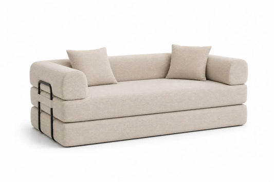 Divano tre posti in tessuto beige