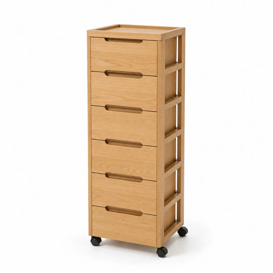 Cassettiera in Legno con Ruote a 6 Cassetti