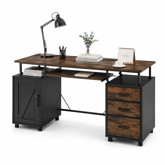 Scrivania in Legno MDF e Metallo con Cassetti e Armadietto 120x55x75 cm
