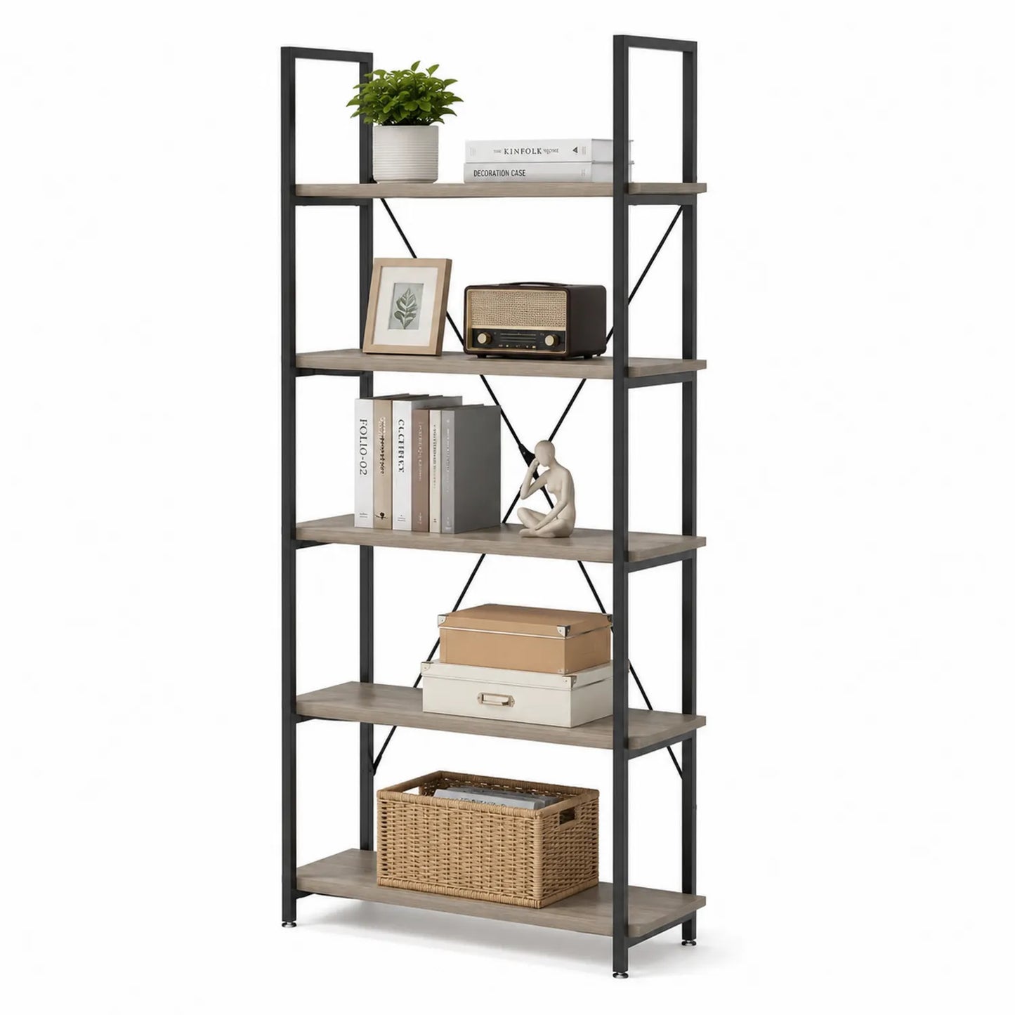 Scaffale in metallo e legno a 5 ripiani 180x90x35 cm