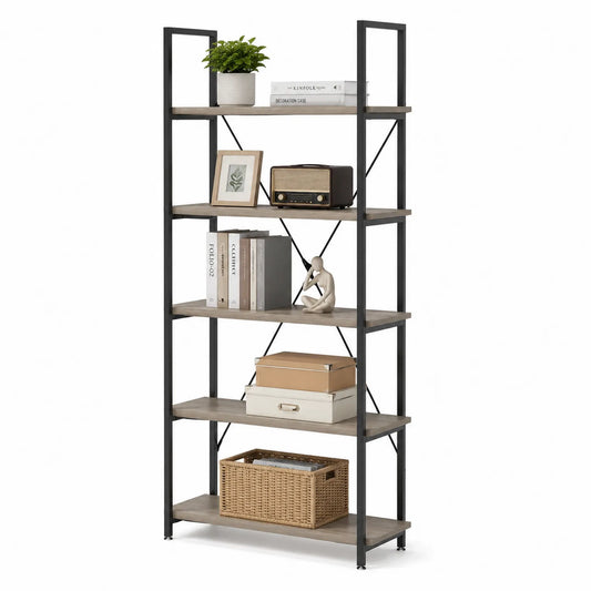 Scaffale in metallo e legno a 5 ripiani 180x90x35 cm