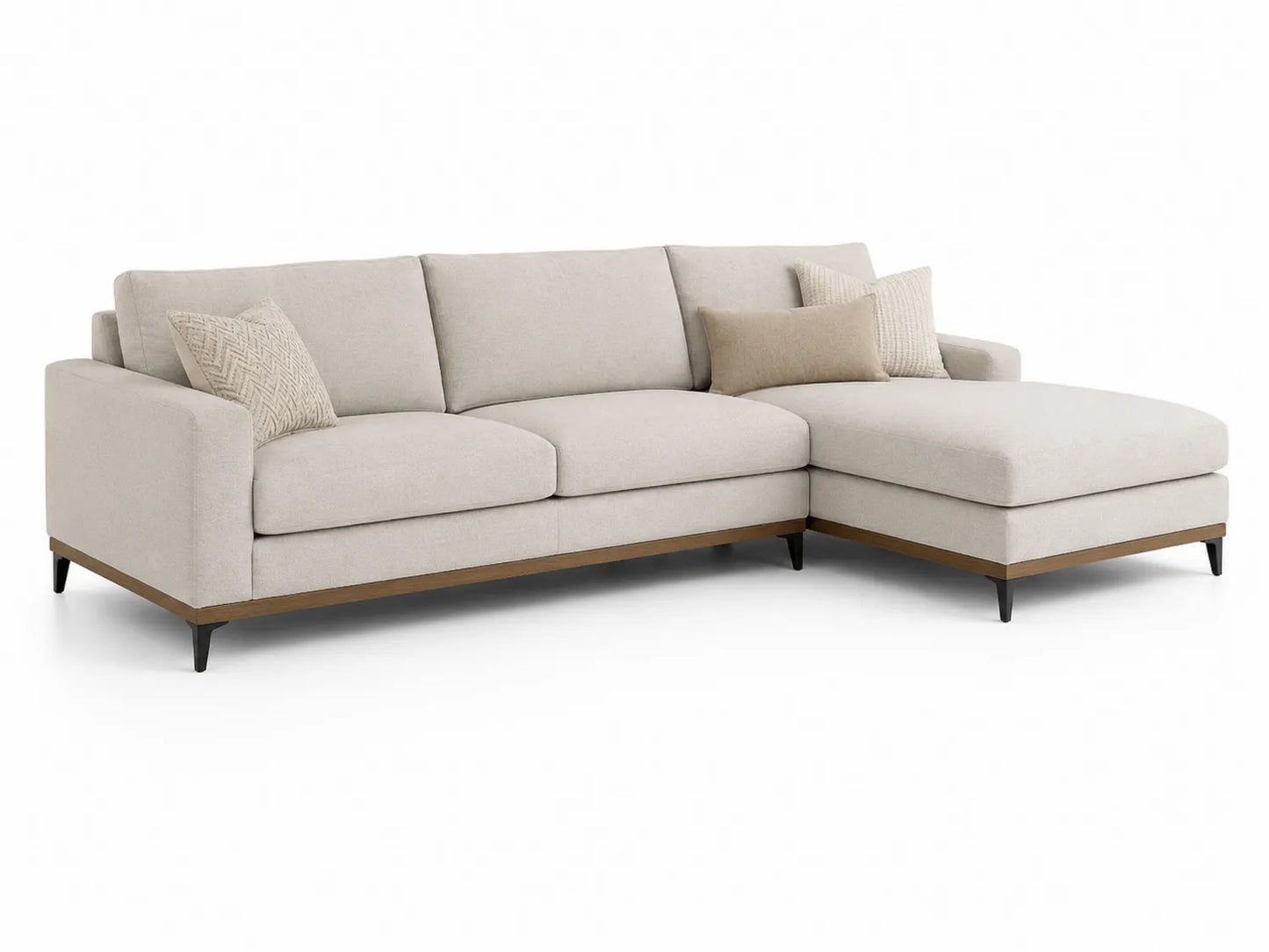 Divano angolare in tessuto con chaise longue