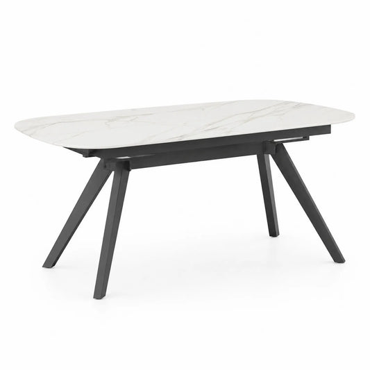 Tavolo da pranzo rettangolare in ceramica effetto marmo con gambe in metallo