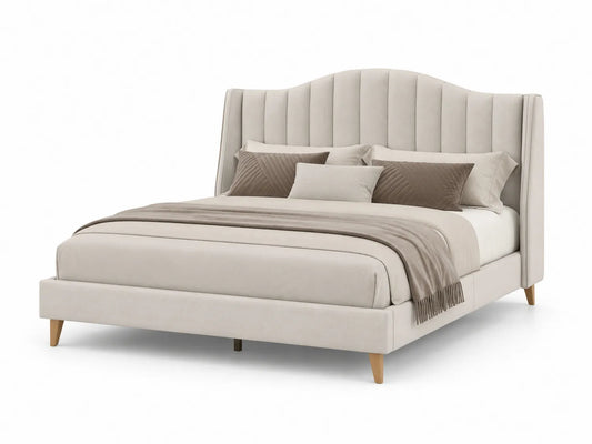 Letto matrimoniale in tessuto e legno Beige 200x160 cm